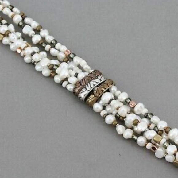 Silpada Sterling Silver Copper Brass Freshwater Pearl 5-Strand Bracelet B2188 - Picture 10 of 15